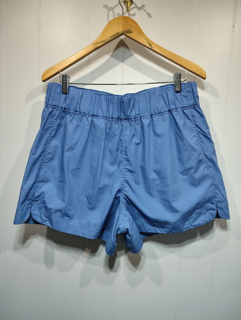 Quince 100% Organic Cotton Poplin Shorts Blue Large L Elastic Waist